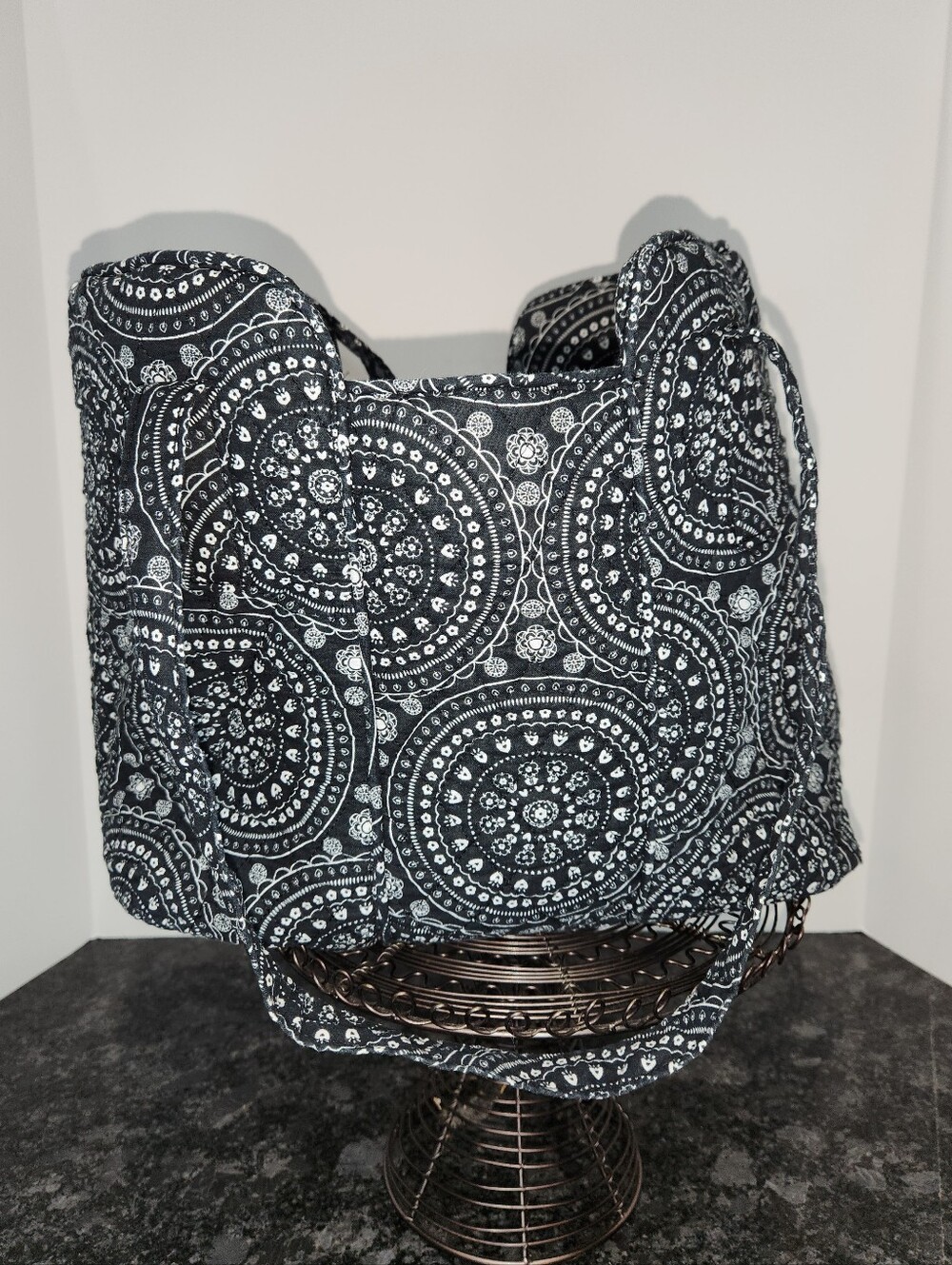 Mary Maxim Blue Black & White Paisley Quilted Tote Bag